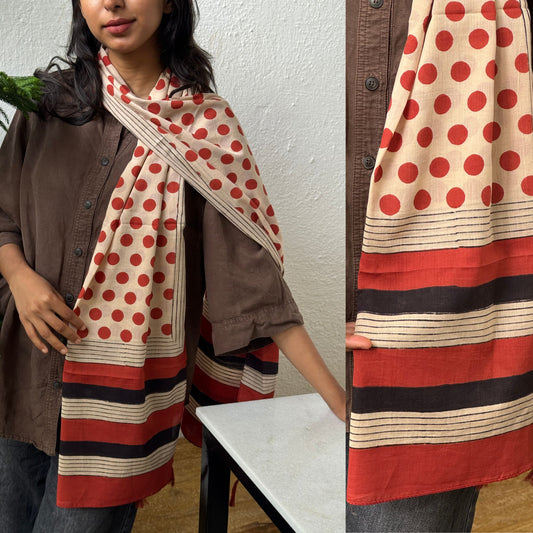 BAGRU COTTON STOLE Red polkas