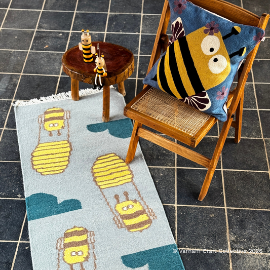 BUMBLEDORE HONEYCOMB LIGHT BLUE 2X6 FEET PUNJA DHURRIE