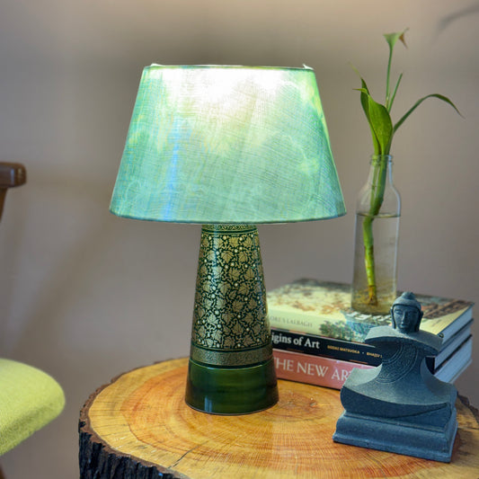 SLANT NAQQASHI GREEN CHINAR ~ 10" GREEN MUSHROOM SHIBORI SHADE