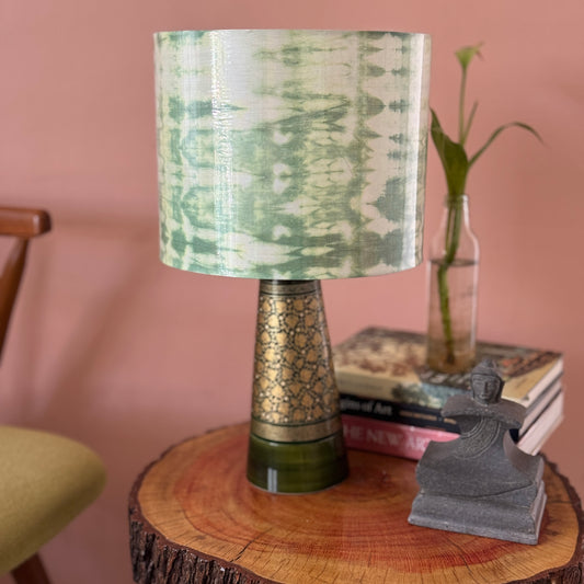 SLANT NAQQASHI GREEN CHINAR ~ 10" GREEN SHIBORI SHADE