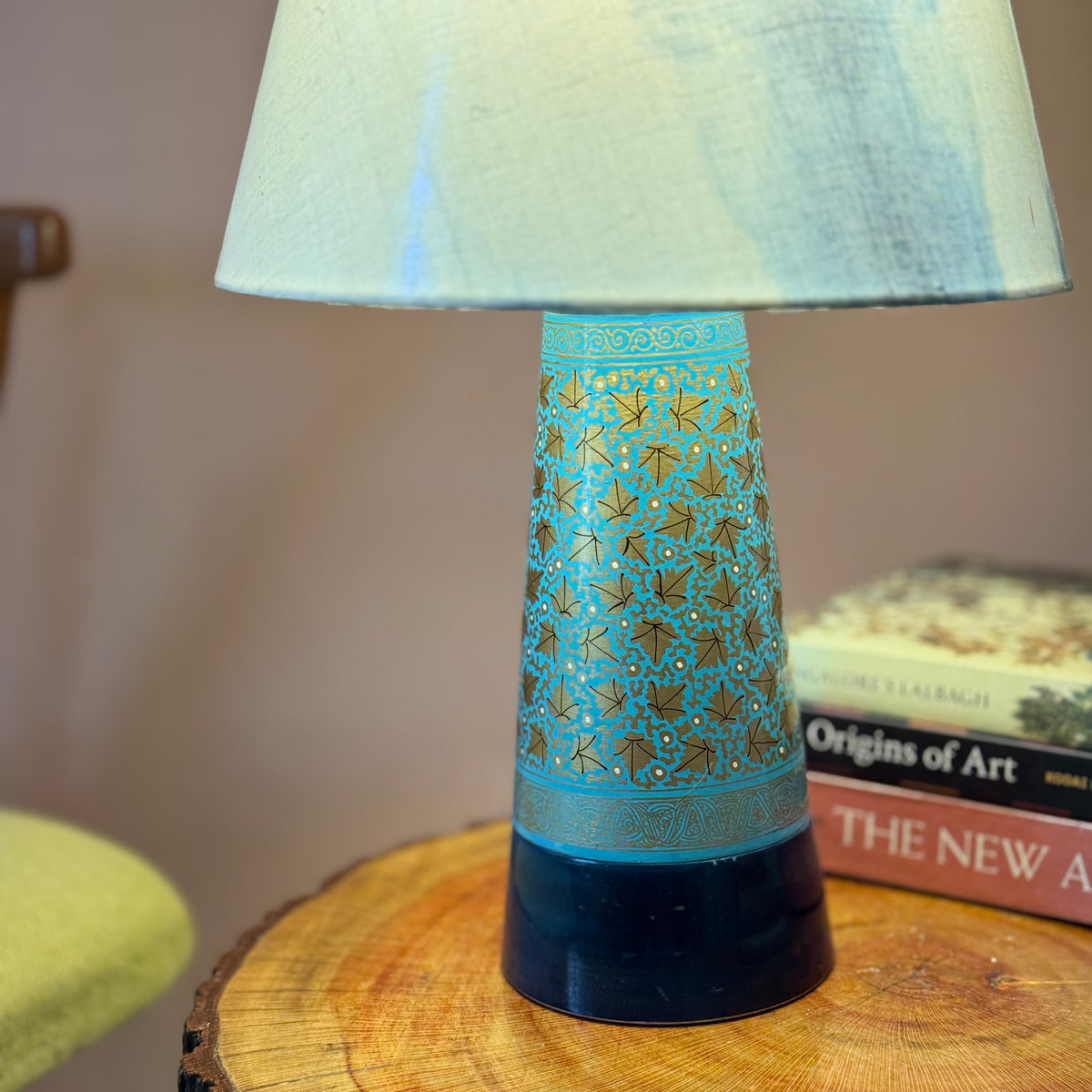 SLANT NAQQASHI AQUA BLUE CHINAR ~ 10" BLUE MUSHROOM SHIBORI SHADE