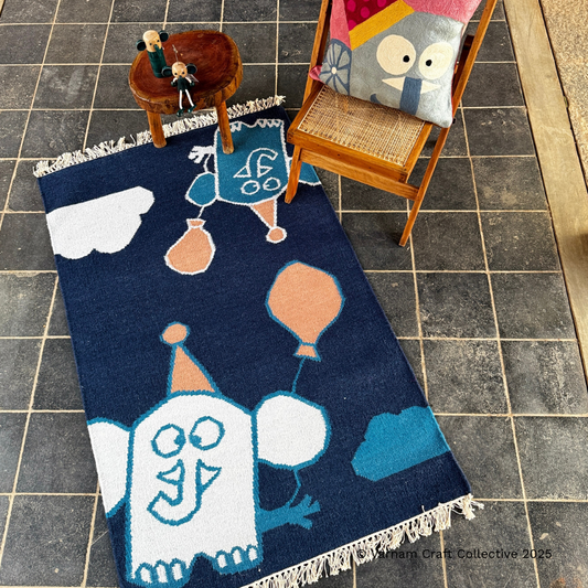 FLAPPY BALLOONS DARK BLUE 3X5 FEET PUNJA DHURRIE