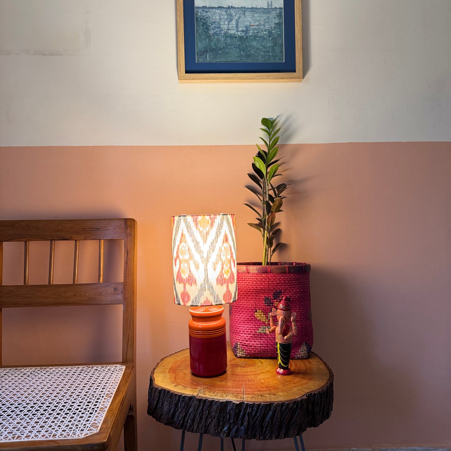 BARNI BASE RED ORANGE ~ 6X8" RED GREY UZBE IKAT SHADE