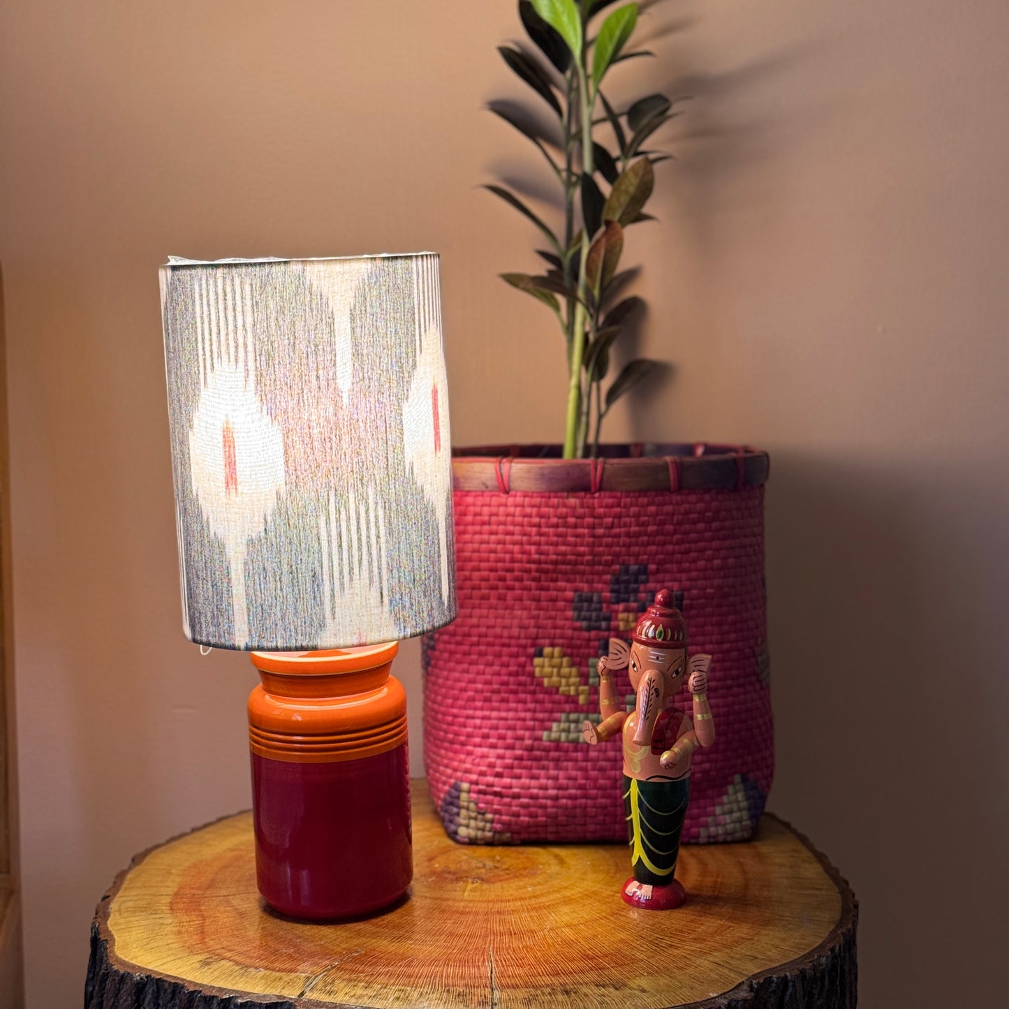 BARNI BASE RED ORANGE ~ 6X8" RED GREY IKAT SHADE