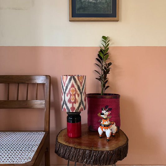 BARNI BASE RED GREEN ~ 6X8" RED GREY UZBEK IKAT SHADE