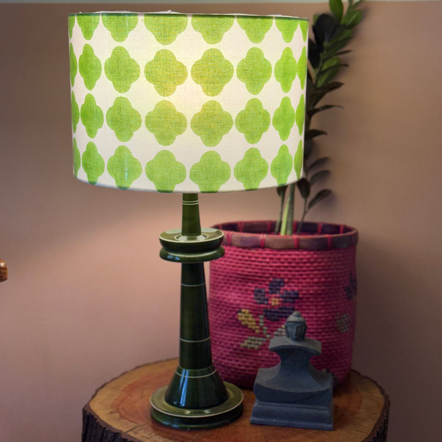 VILLAKKU BASE GREEN ~ 10" GREEN PRINT SHADE