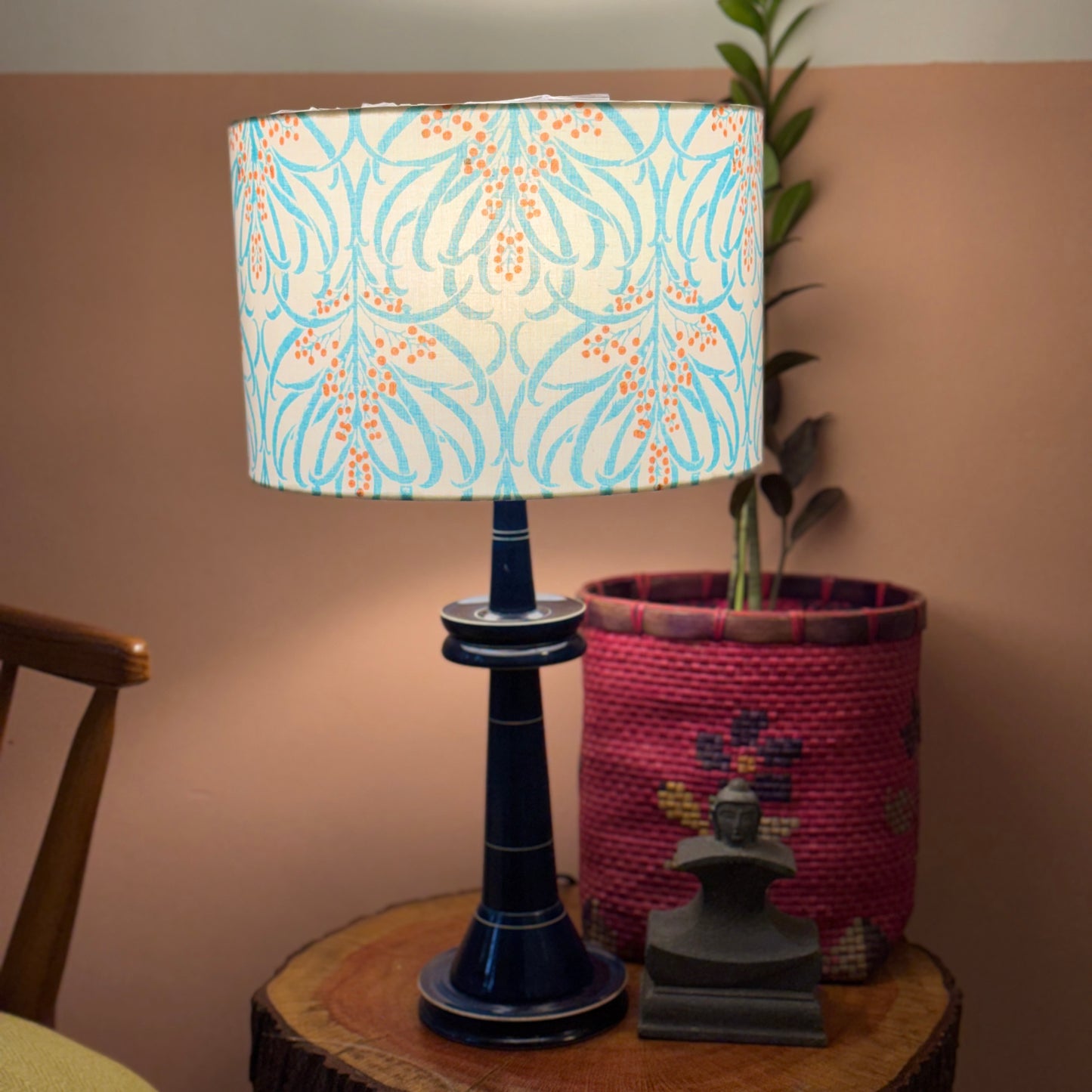 VILLAKKU BASE BLUE ~ 12" BLUE FLORAL SHADE