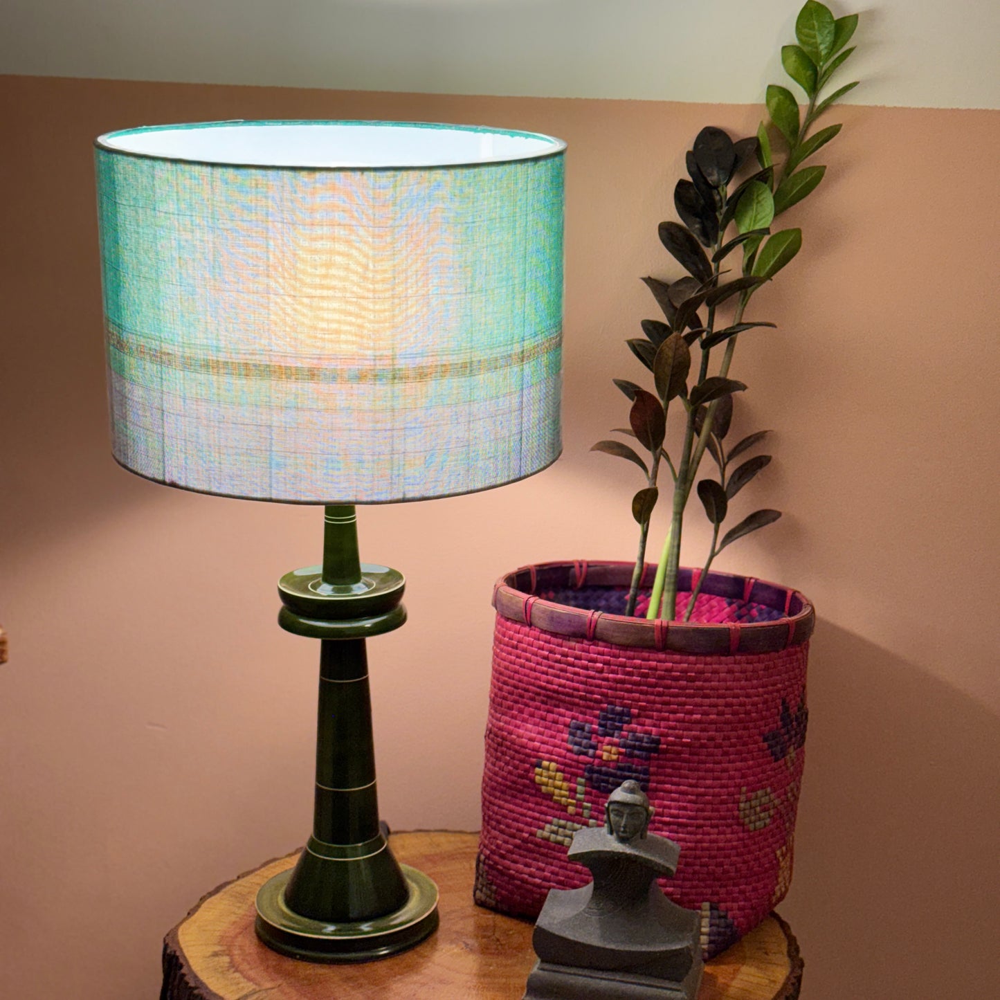 VILLAKKU BASE BLACK ~ 12" BLUE MAUVE CHETTINAD SHADE