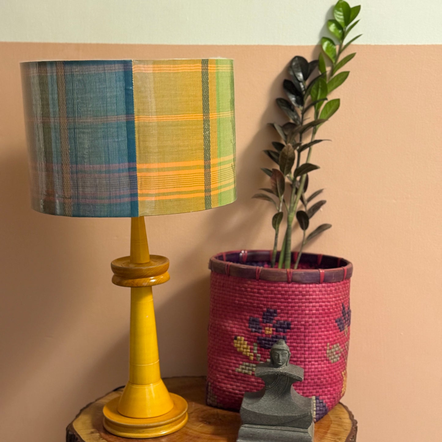 VILLAKKU BASE YELLOW ~ 12" BLUE GREEN CHETTINAD SHADE