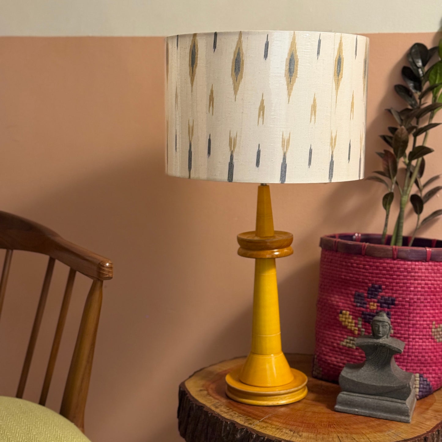 VILLAKKU BASE YELLOW ~ 12" YELLOW BLUE IKAT