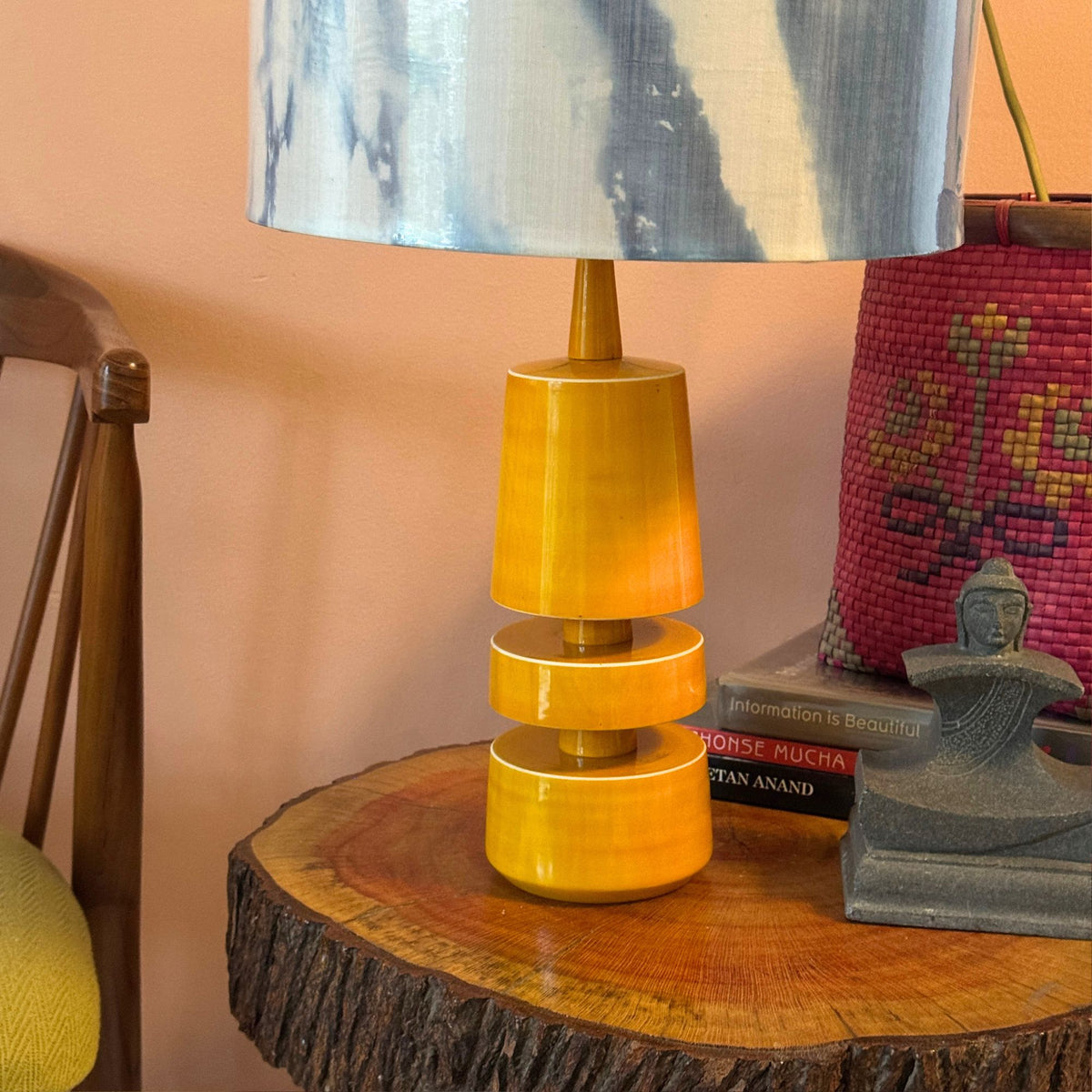 TRIKONE YELLOW ~ 12" BLUE SHIBORI SHADE