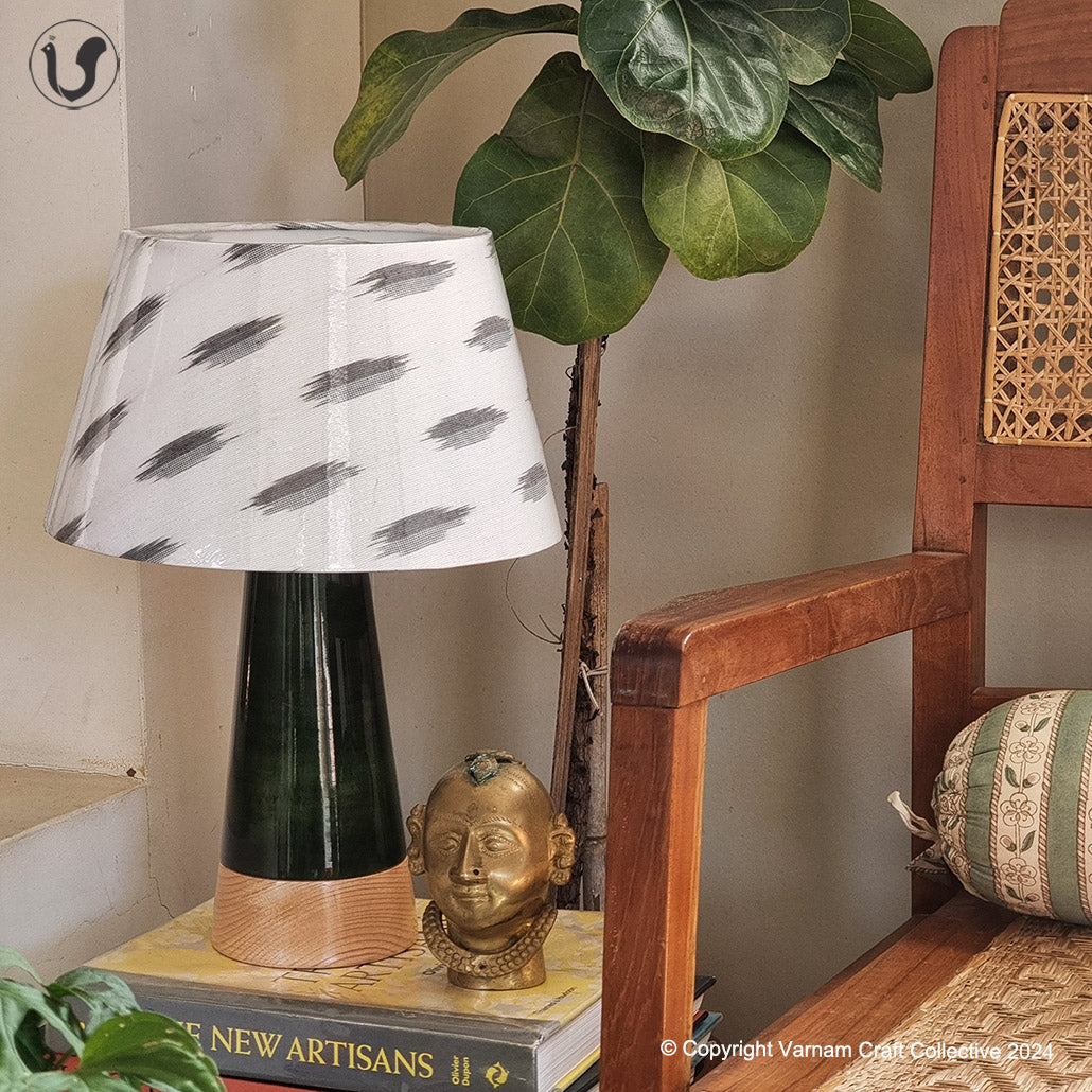 MUSHROOM LAMP (Black Ikkat shade - Green Slant base)