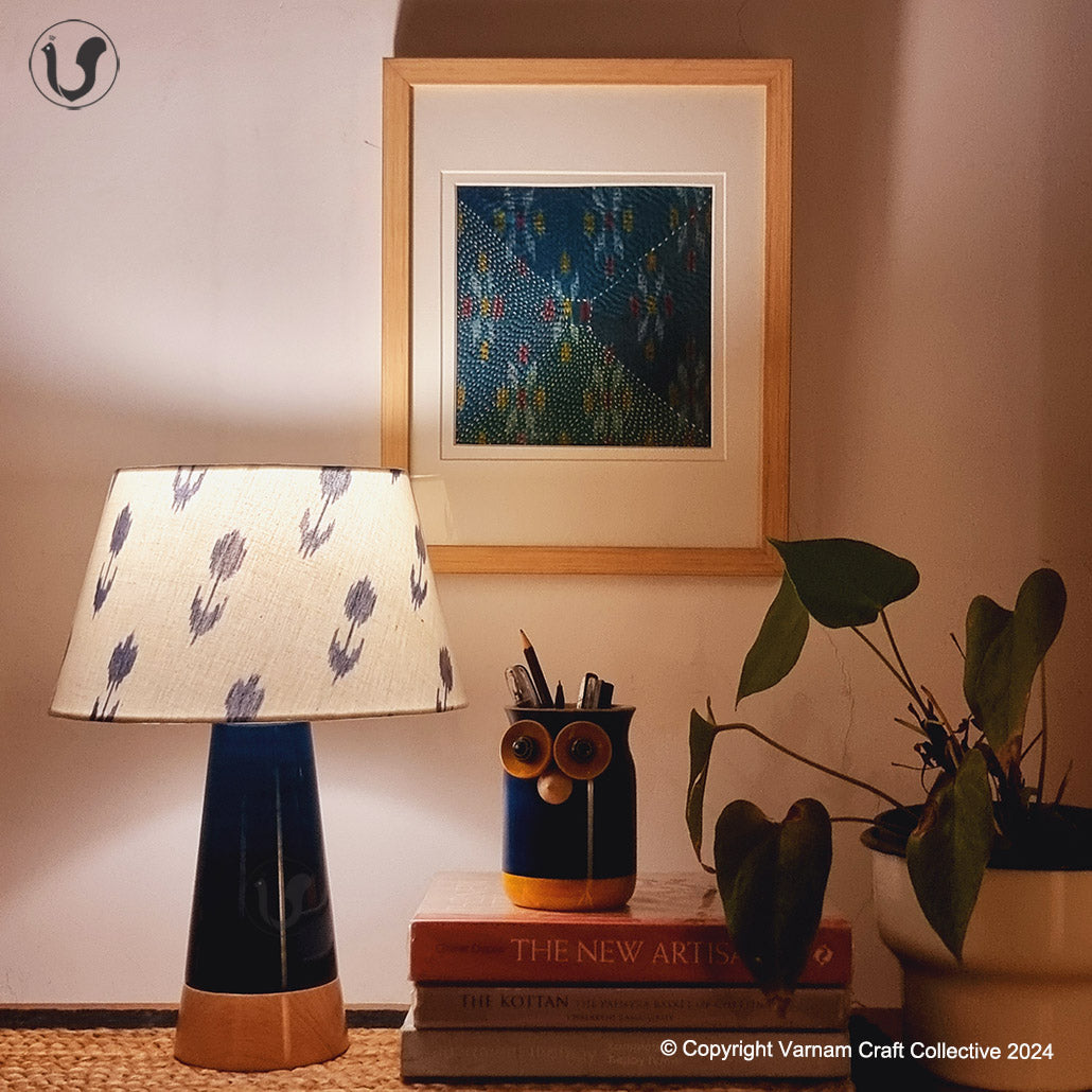 MUSHROOM LAMP (Blue arrow Ikat shade - Blue Slant base)