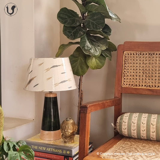 MUSHROOM LAMP (Blue yellow Ikat shade - Green Slant base)