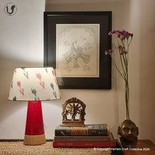 Load image into Gallery viewer, MUSHROOM LAMP (Red Grey Ikat shade - Red Slant base)