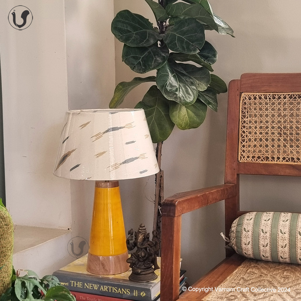 MUSHROOM LAMP (Blue Yellow Ikat shade - Yellow Slant base)