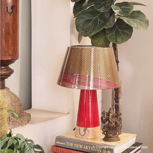 MUSHROOM LAMP (Yellow Khana shade - Red Slant base)