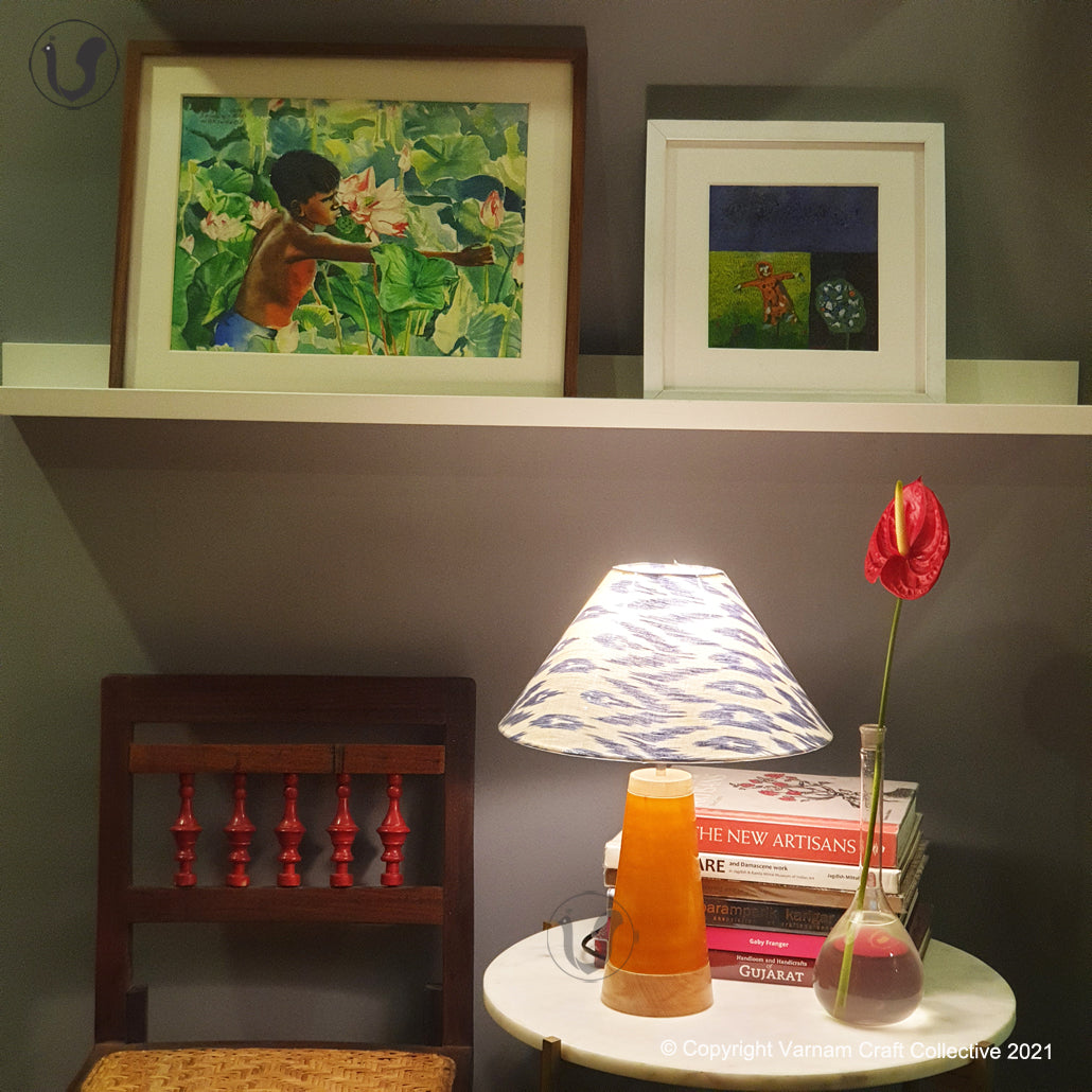 SLANT Mustard ~ 12" Uzbek Blue IKAT cone