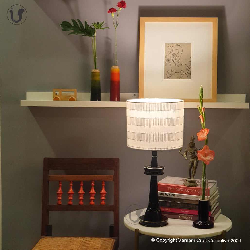 VILLAKKU BASE Black ~ 10" Black Stripes Ikat