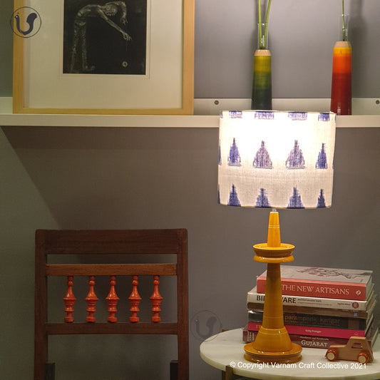 VILLAKKU BASE Mustard ~ 10" Blue Trikones Ikat