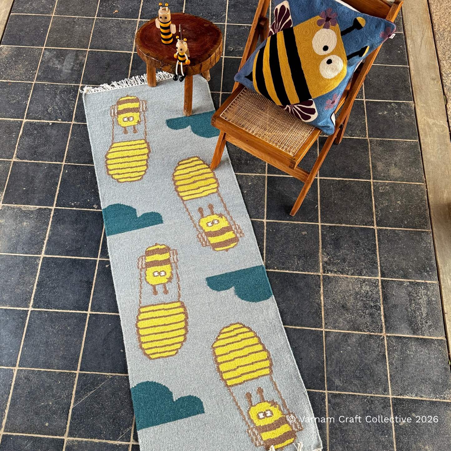 BUMBLEDORE HONEYCOMB LIGHT BLUE 2X6 FEET PUNJA DHURRIE