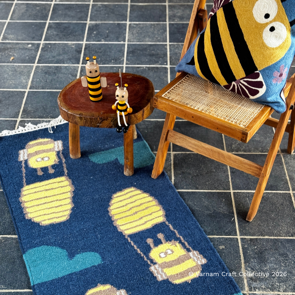 BUMBLEDORE HONEYCOMB DARK BLUE 2X6 FEET PUNJA DHURRIE