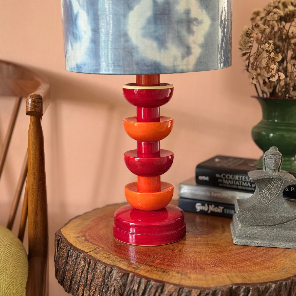 BLOOM RED ~ 10" BLUE SHIBORI SHADE