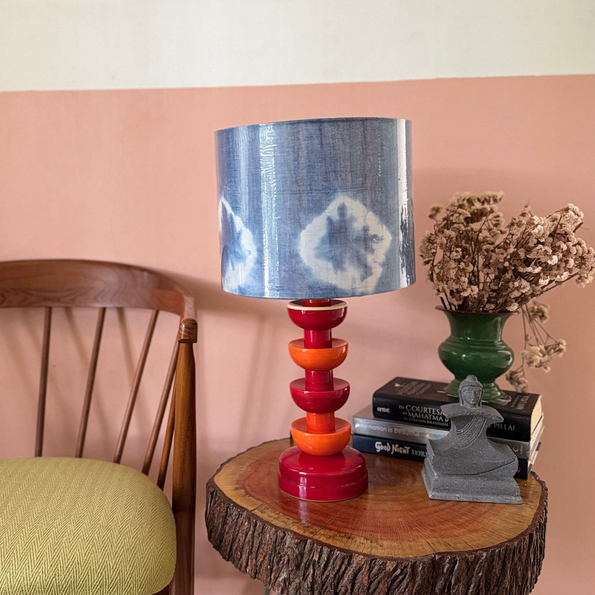 BLOOM RED ~ 10" BLUE SHIBORI SHADE