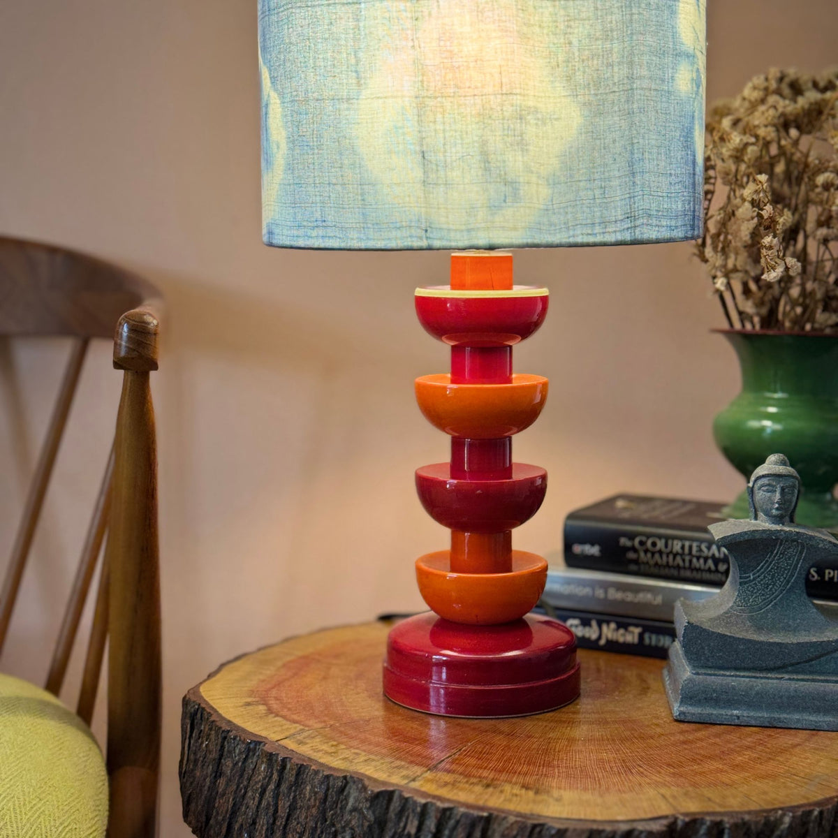 BLOOM RED ~ 10" BLUE SHIBORI SHADE