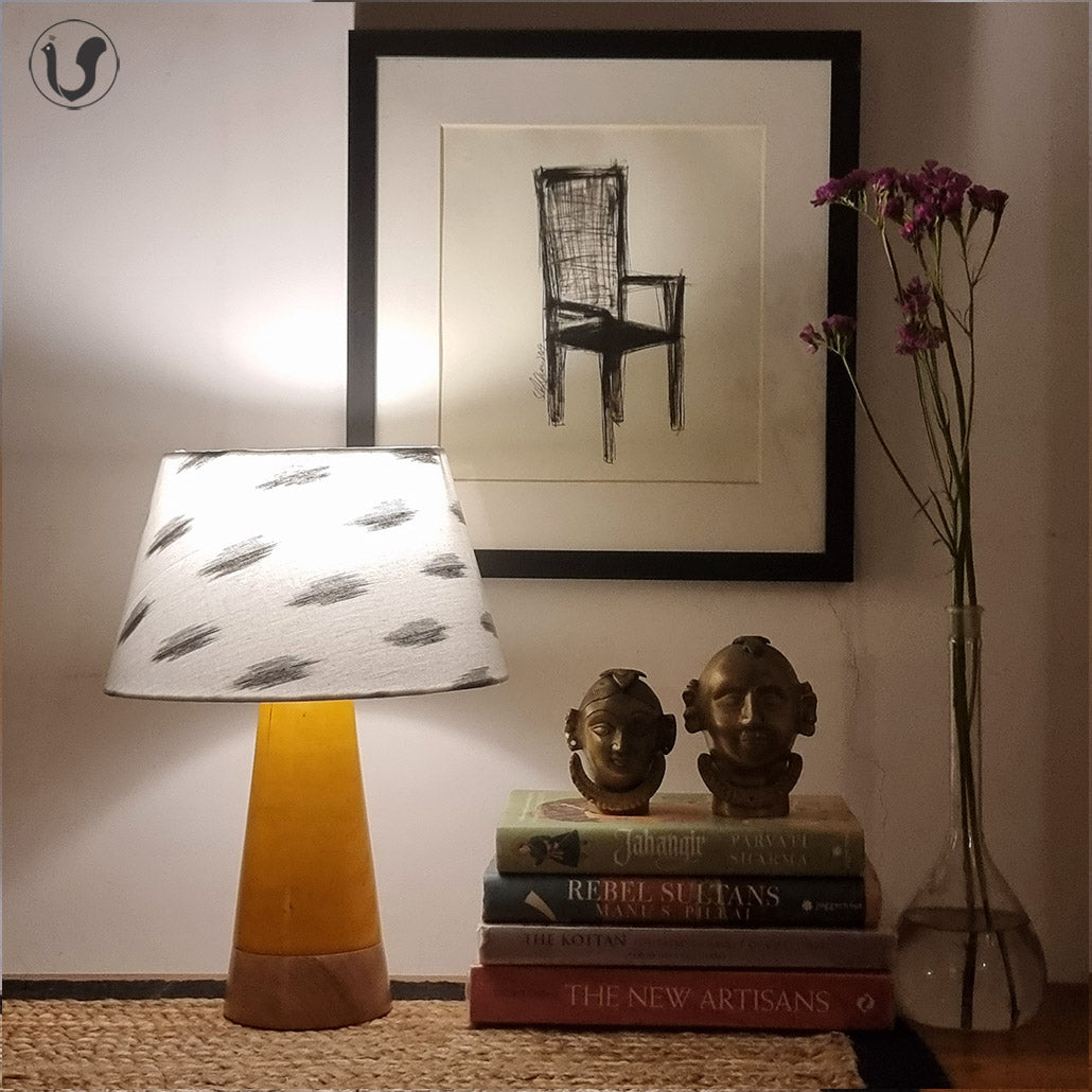 MUSHROOM LAMP (Black Ikat shade - Yellow Slant base)