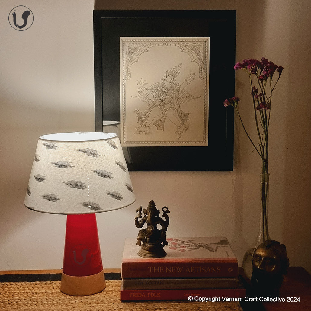 MUSHROOM LAMP (Black Ikat shade - Red Slant base)