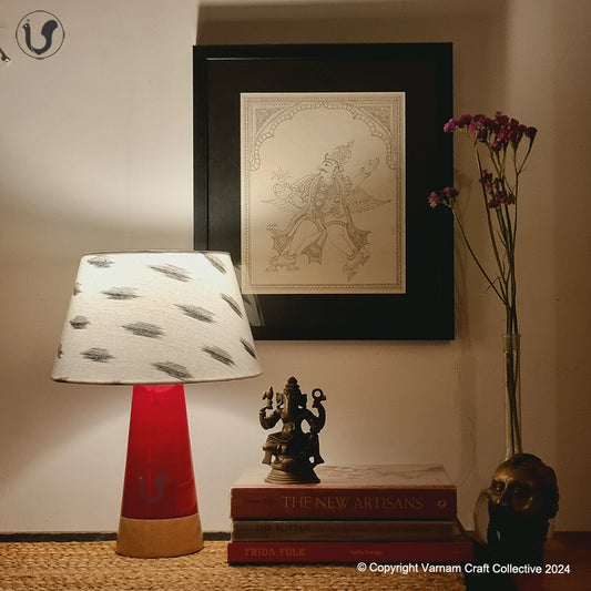 MUSHROOM LAMP (Black Ikat shade - Red Slant base)