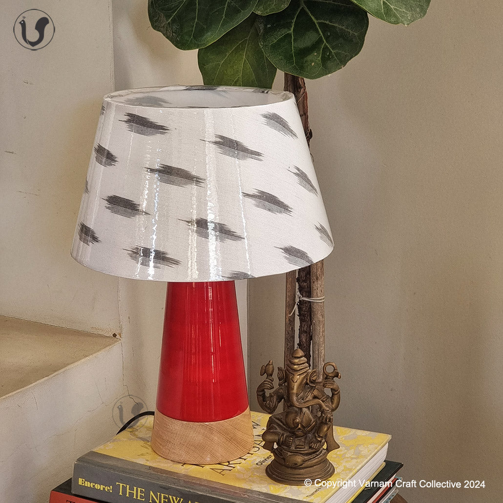 MUSHROOM LAMP (Black Ikat shade - Red Slant base)