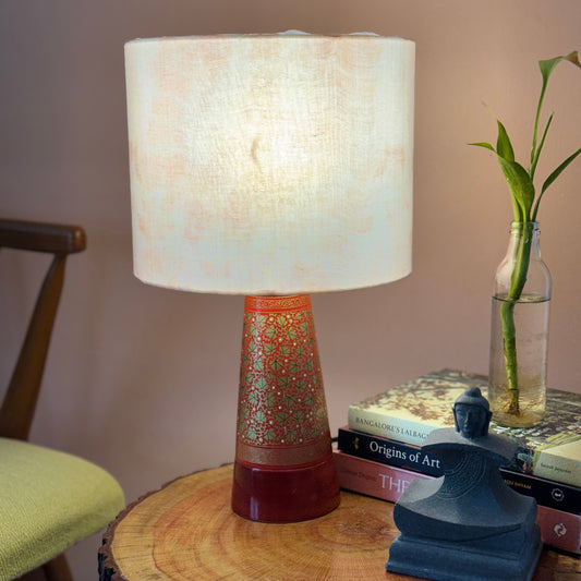 SLANT NAQQASHI RED ~ 10" CORAL SHIBORI SHADE