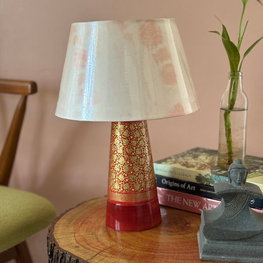 SLANT NAQQASHI RED CHINAR ~ 10" PINK MUSHROOM SHADE
