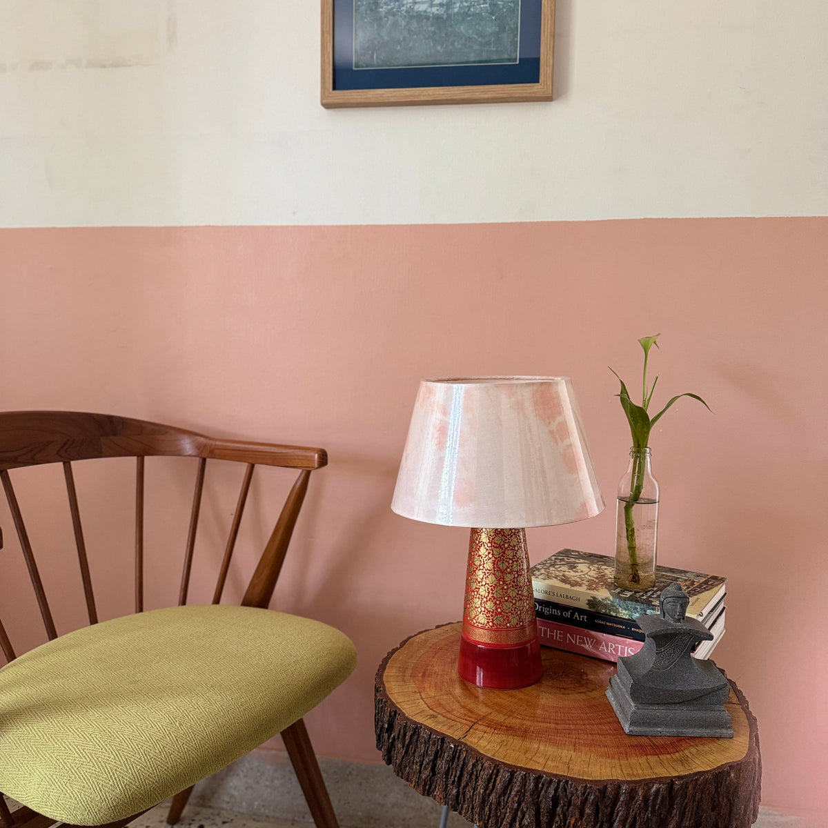 SLANT NAQQASHI RED CHINAR ~ 10" PINK MUSHROOM SHADE