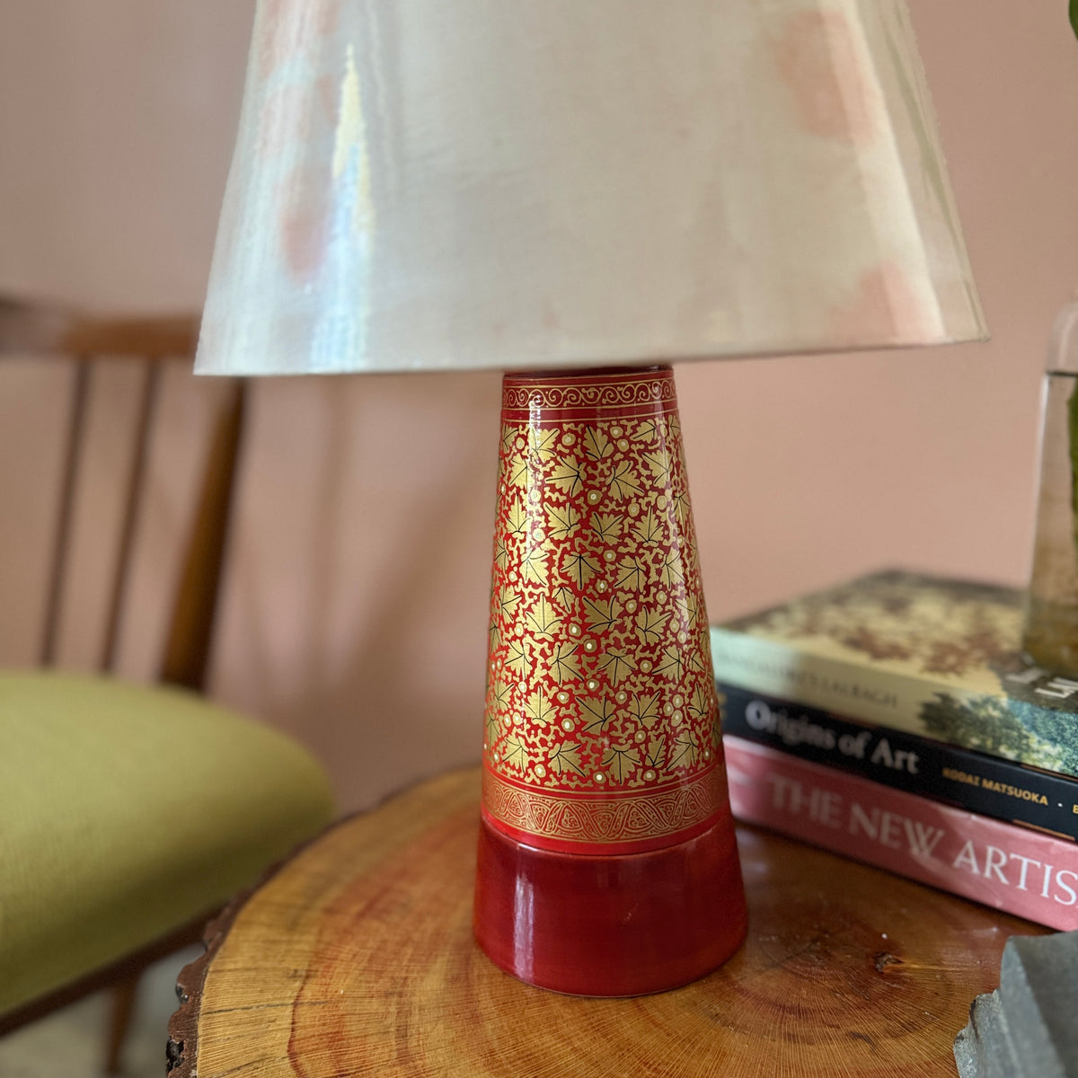 SLANT NAQQASHI RED CHINAR ~ 10" PINK MUSHROOM SHADE
