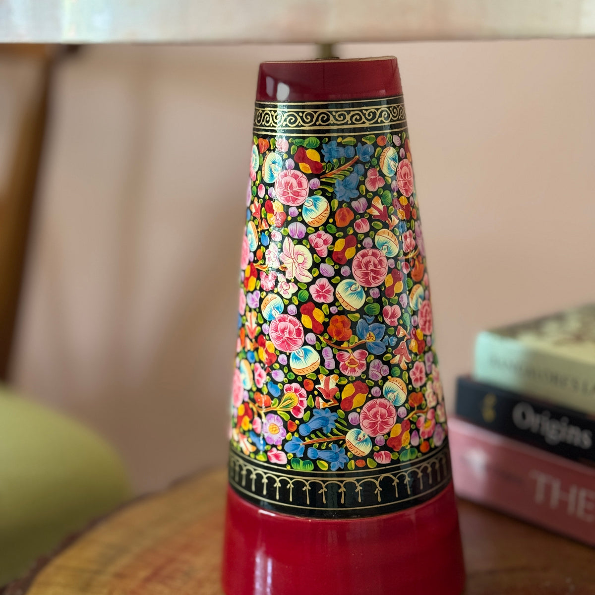 SLANT NAQQASHI FLORAL ~ 10" CORAL SHIBORI SHADE