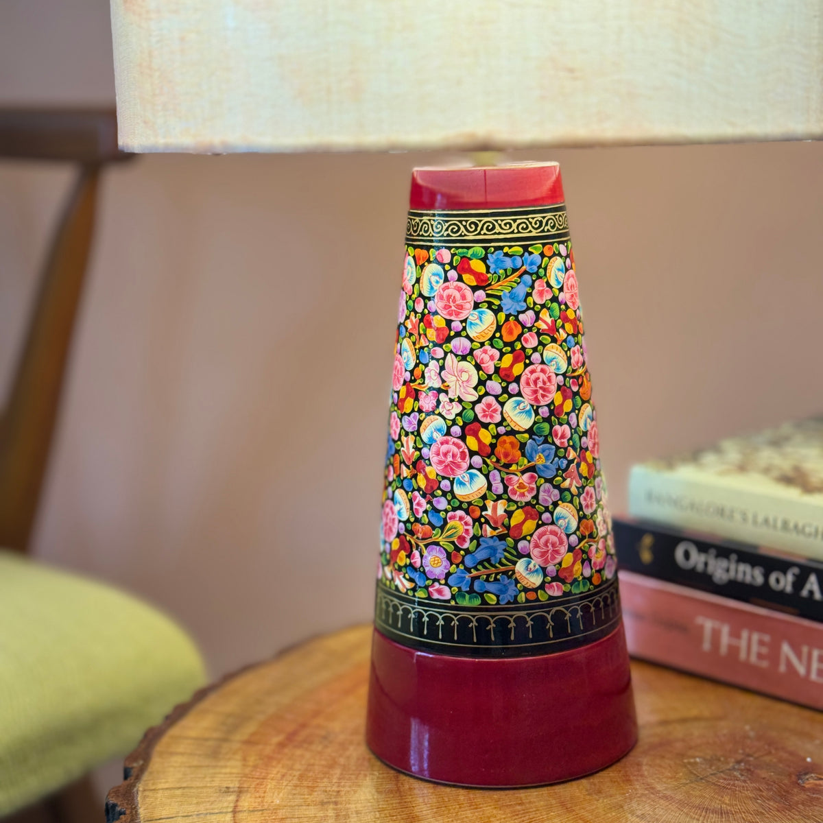 SLANT NAQQASHI FLORAL ~ 10" CORAL SHIBORI SHADE