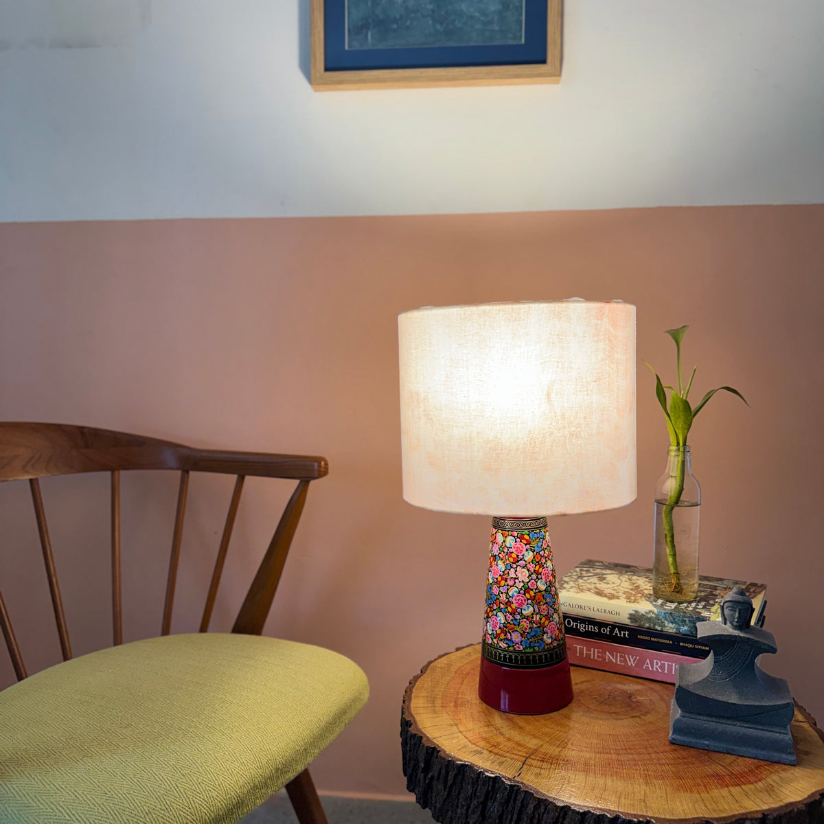 SLANT NAQQASHI FLORAL ~ 10" CORAL SHIBORI SHADE
