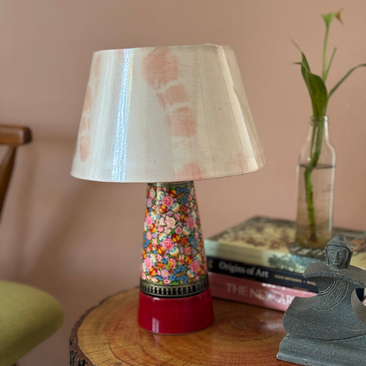 SLANT NAQQASHI RED FLORALS ~ 10" PINK MUSHROOM SHADE