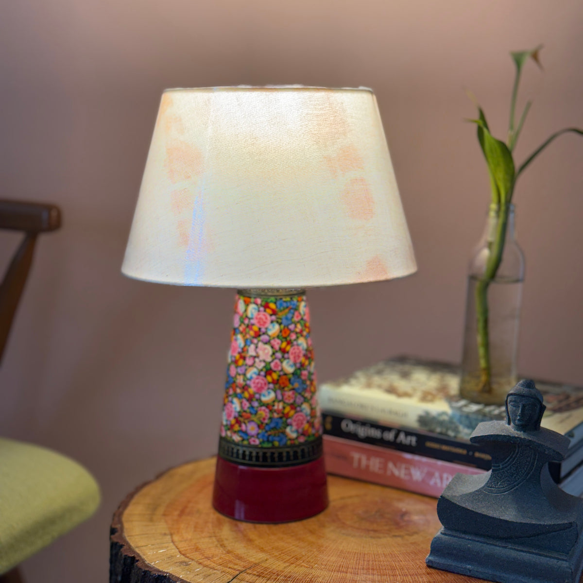 SLANT NAQQASHI RED FLORALS ~ 10" PINK MUSHROOM SHADE