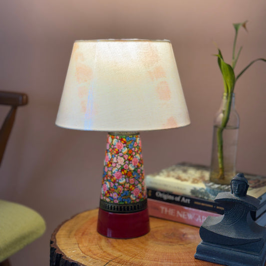 SLANT NAQQASHI RED FLORALS ~ 10" PINK MUSHROOM SHADE
