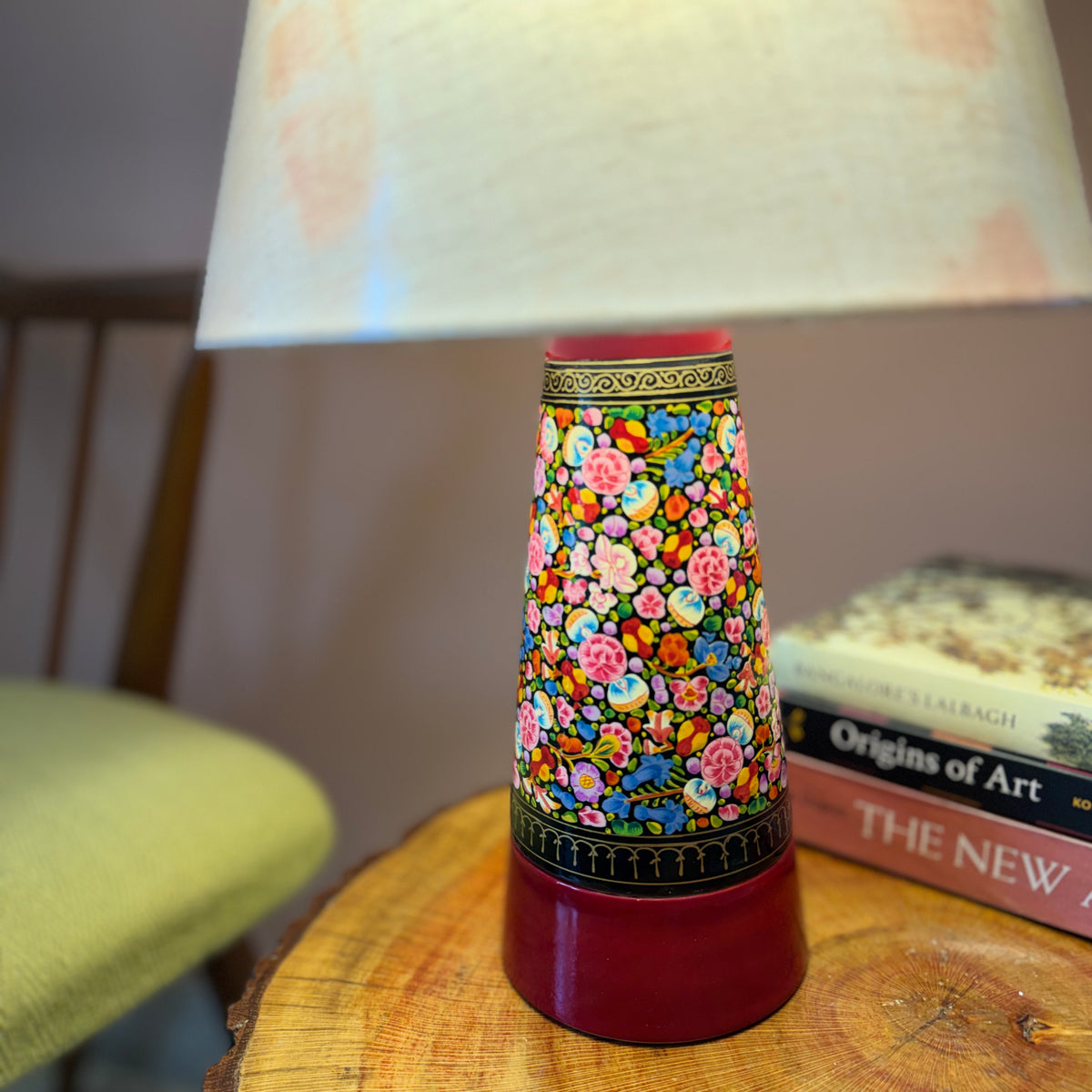 SLANT NAQQASHI RED FLORALS ~ 10" PINK MUSHROOM SHADE