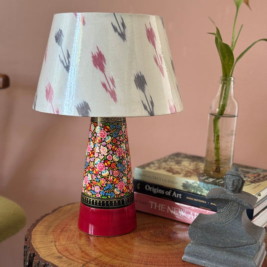 SLANT NAQQASHI RED FLORAL ~ 10" RED BLUE IKKAT SHADE