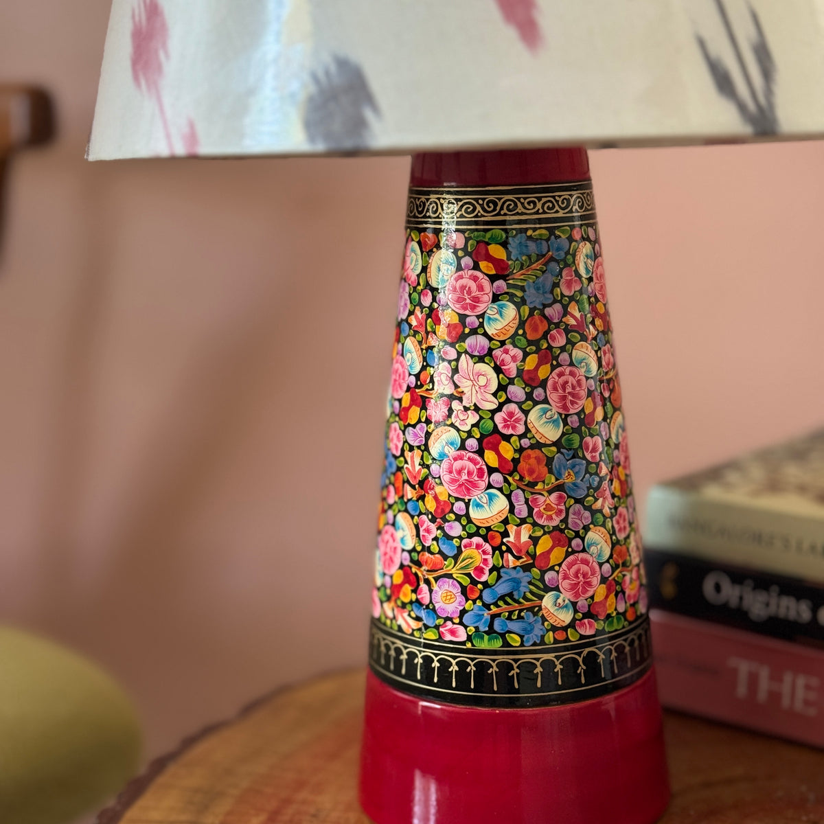 SLANT NAQQASHI RED FLORAL ~ 10" RED BLUE IKKAT SHADE
