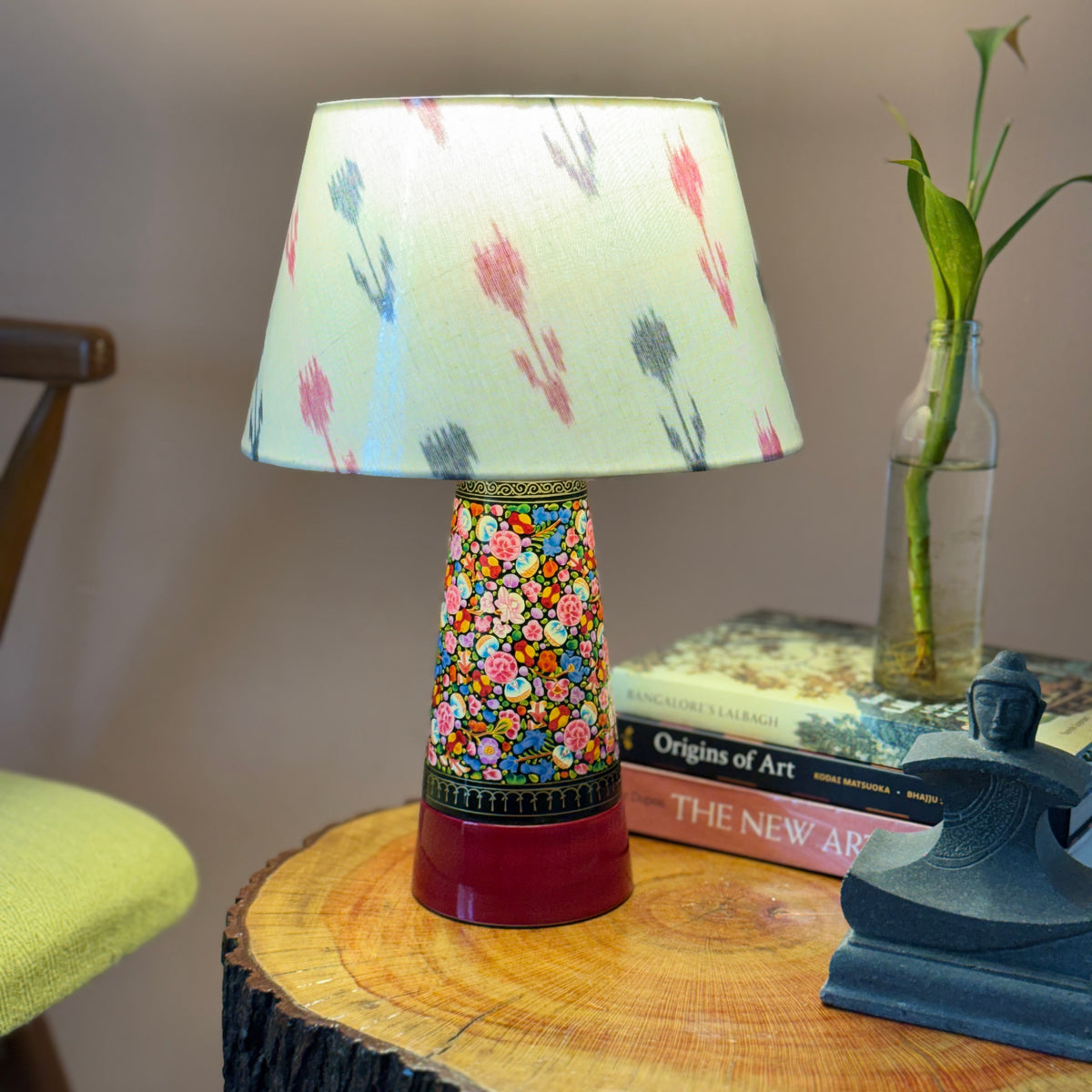 SLANT NAQQASHI RED FLORAL ~ 10" RED BLUE IKKAT SHADE