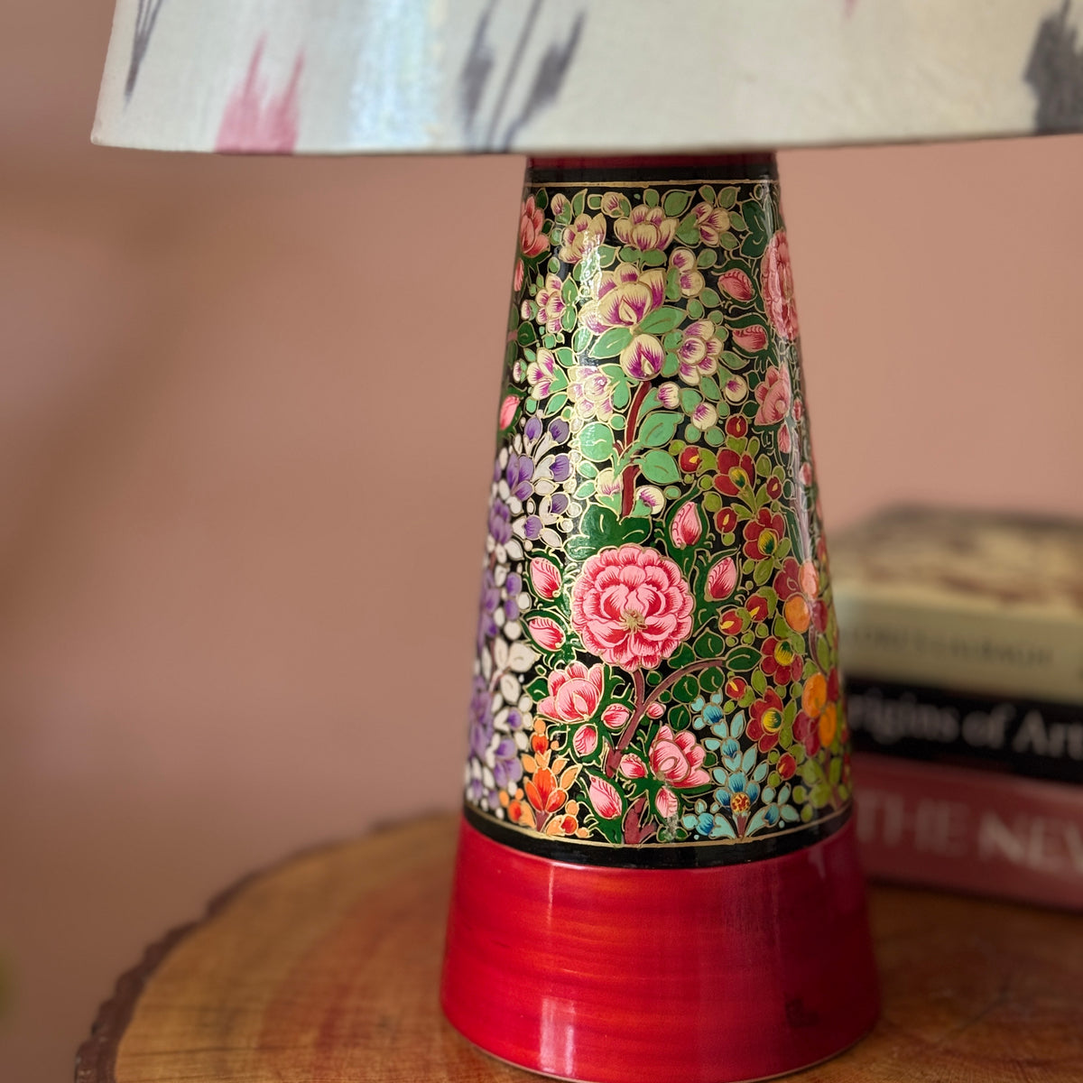 SLANT NAQQASHI RED BLUE FLORAL ~ 10" RED BLUE IKKAT SHADE