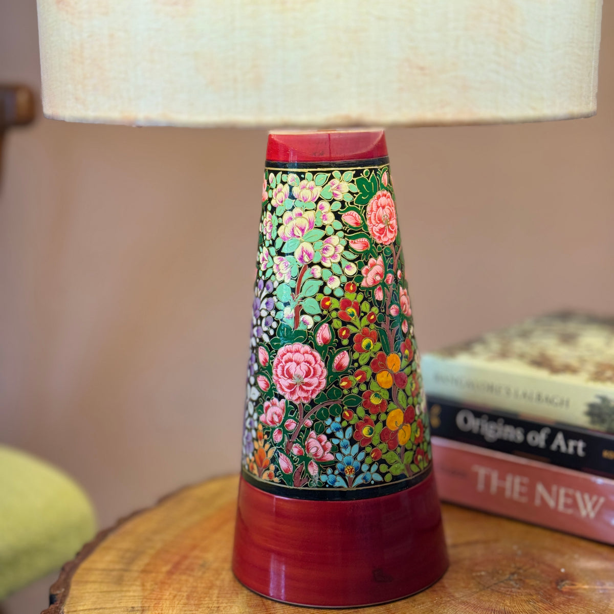 SLANT NAQQASHI RED floral ~ 10" PINK SHIBORI SHADE