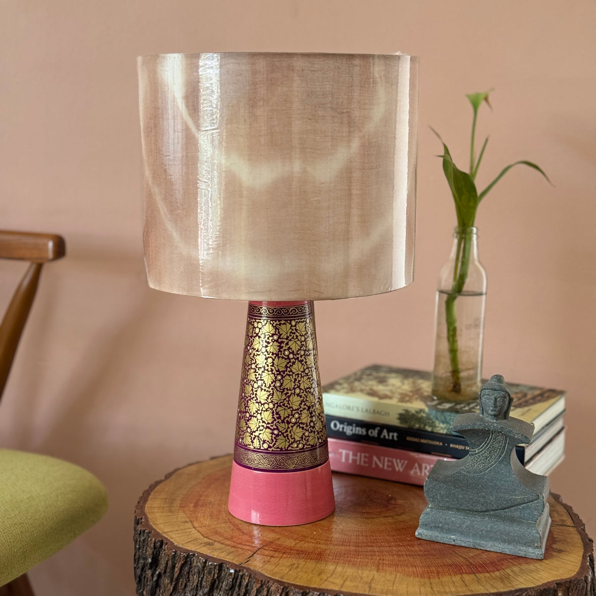 SLANT NAQQASHI PINK WINE CHINAR ~ 10" BEIGE SHIBORI SHADE